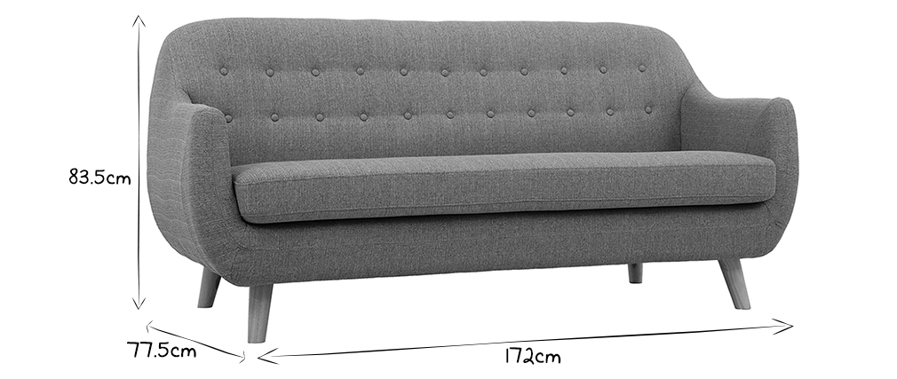 Skandinavisches 3-Sitzer-Sofa mit hellgrauem abnehmbarem Bezug und Holz YNOK