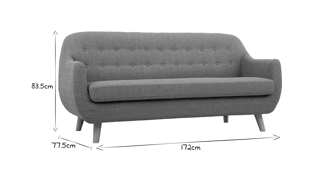 Skandinavisches 3-Sitzer-Sofa mit hellgrauem abnehmbarem Bezug und Holz YNOK