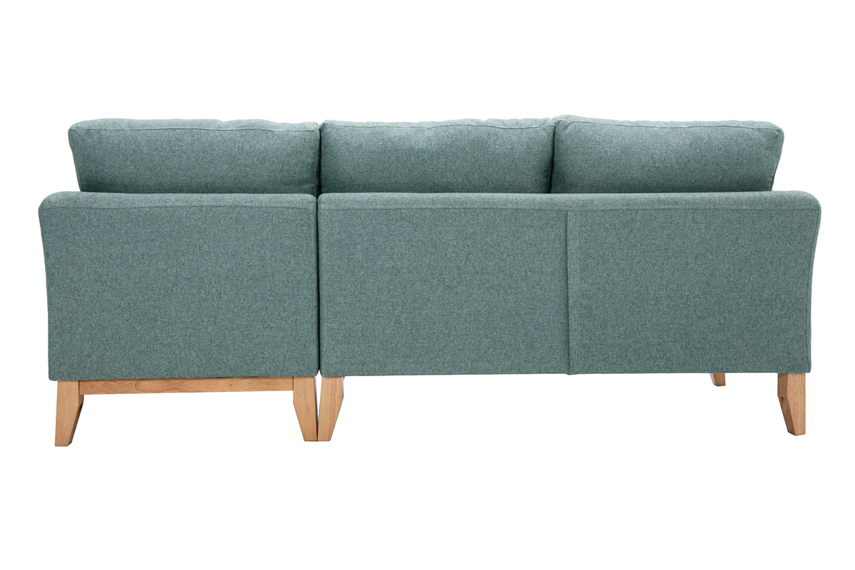 Skandinavisches 4-Sitzer-Ecksofa rechtsseitig mit abziehbarem, graugrnem Stoff und hellem Holz OSLO