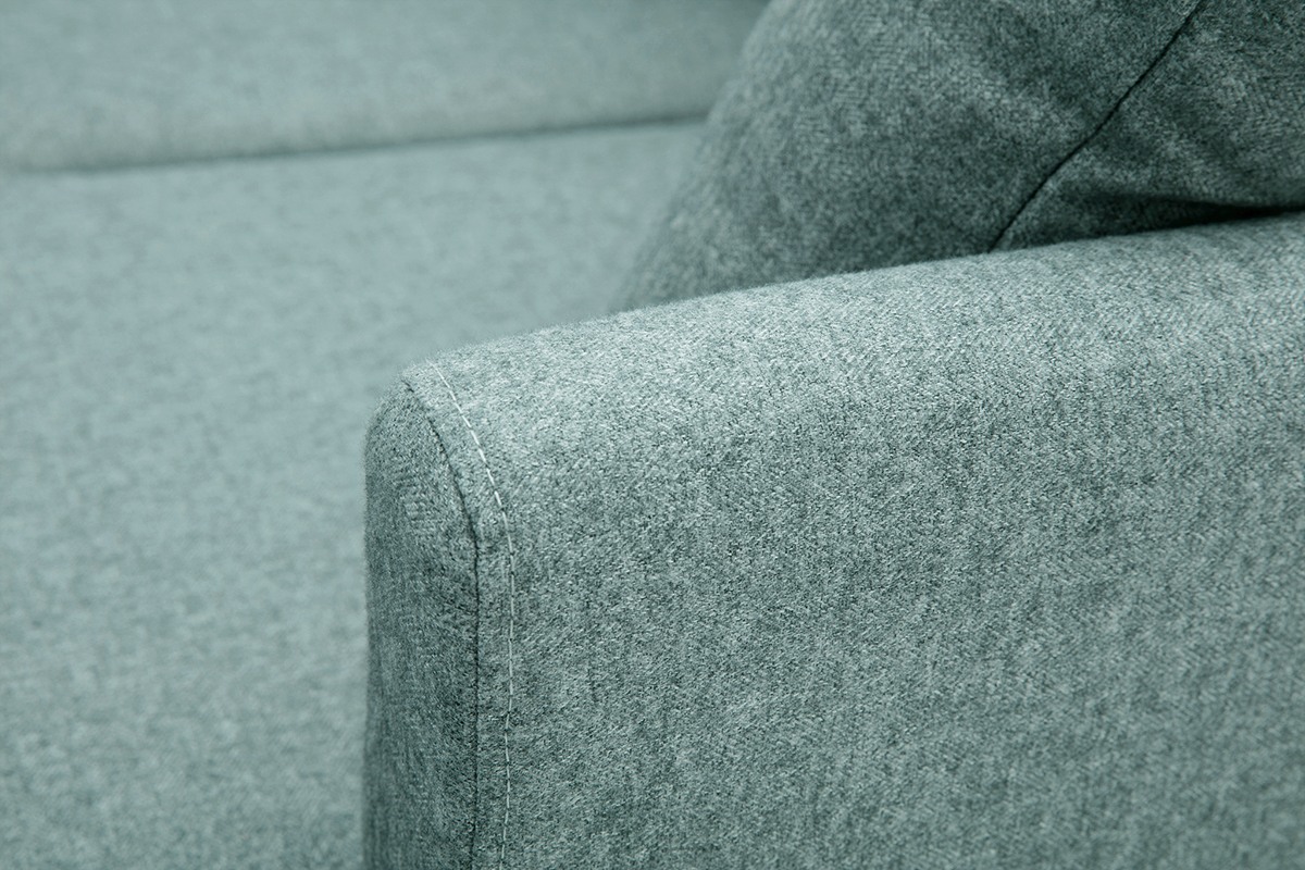 Skandinavisches 4-Sitzer-Ecksofa rechtsseitig mit abziehbarem, graugrnem Stoff und hellem Holz OSLO