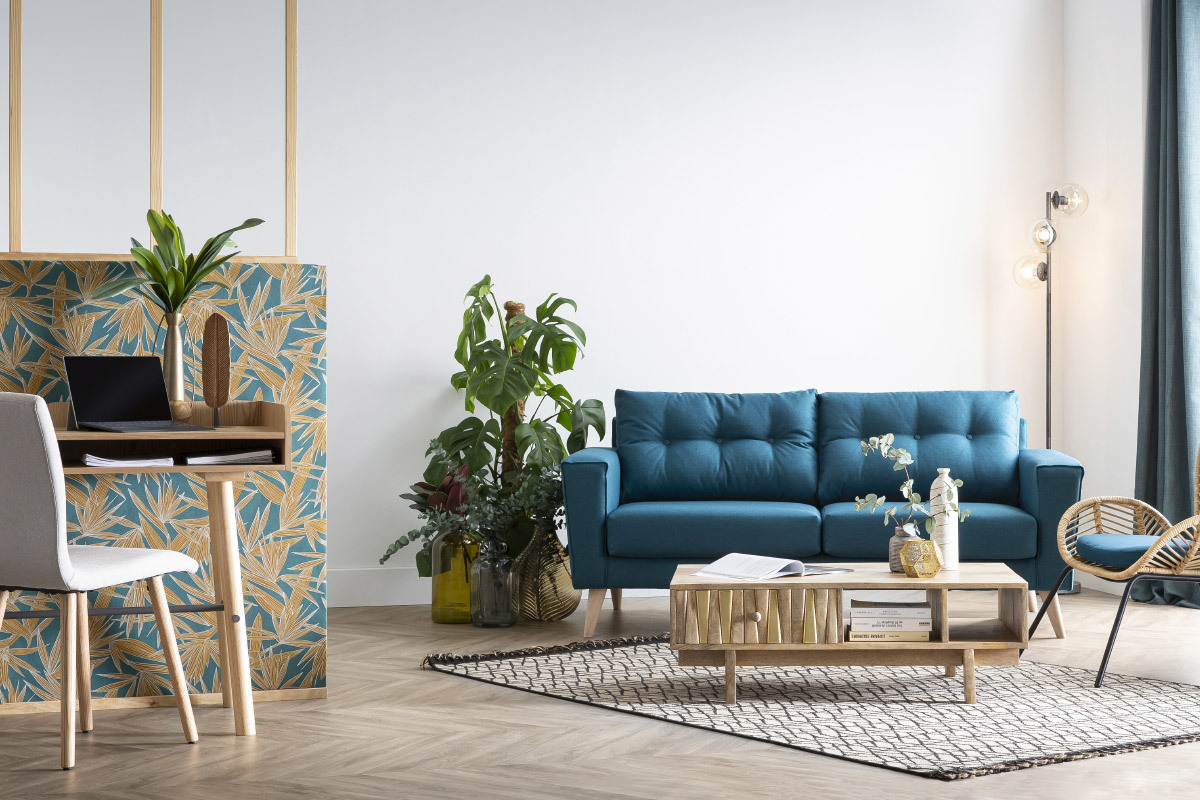 Skandinavisches blaues 3-Sitzer-Sofa BEAUBOURG