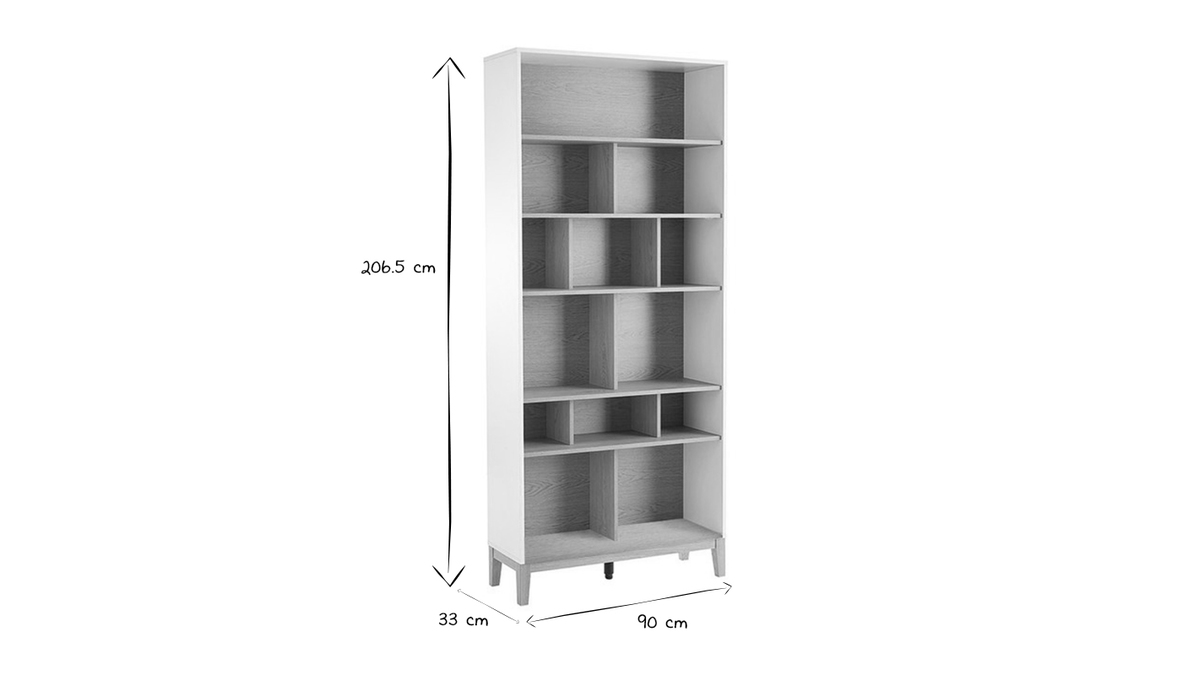 Skandinavisches Bcherregal aus hellem Holz mit Eichenfinish und Wei B90 cm ABEL