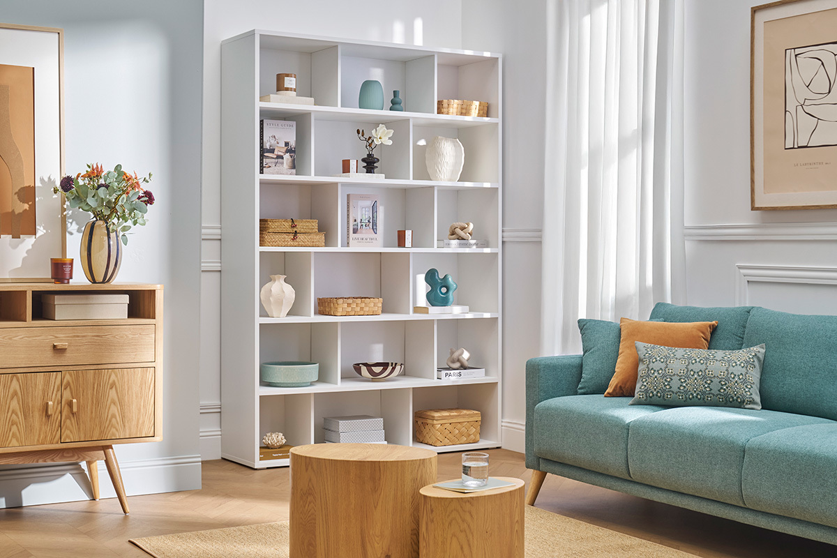 Skandinavisches Bcherregal aus weiem Holz B140 cm EPURE