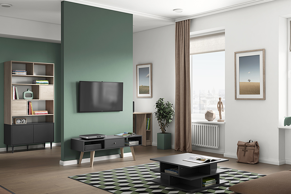 Skandinavisches B�cherregal STRIPE mit 10 F�chern Holz und Schwarz