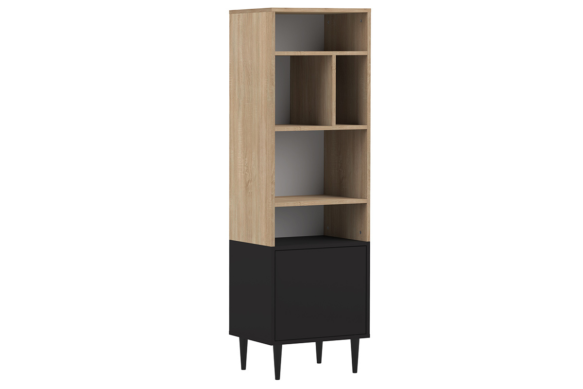 Skandinavisches Bcherregal STRIPE mit 6 Fchern Holz und Schwarz