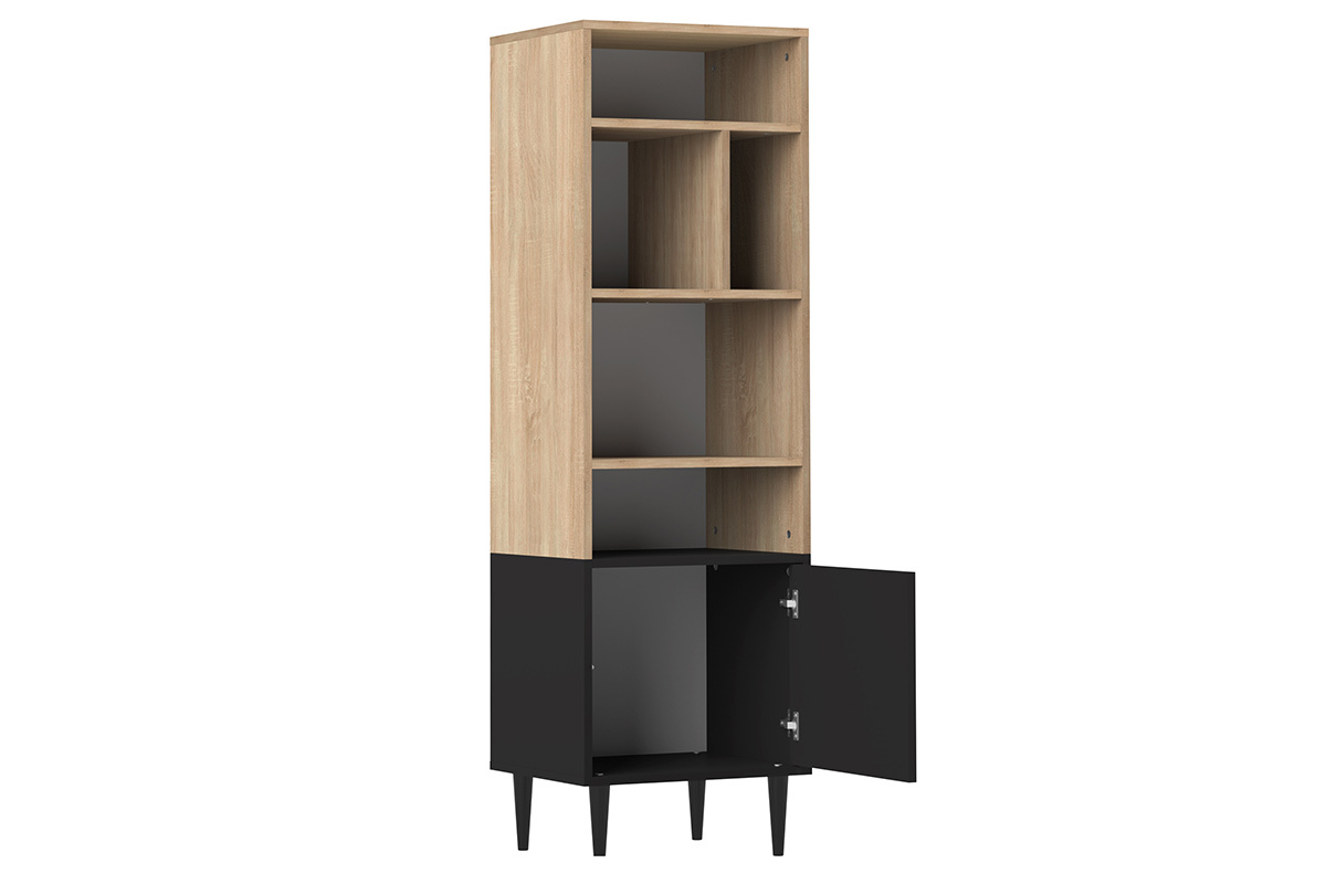 Skandinavisches Bcherregal STRIPE mit 6 Fchern Holz und Schwarz