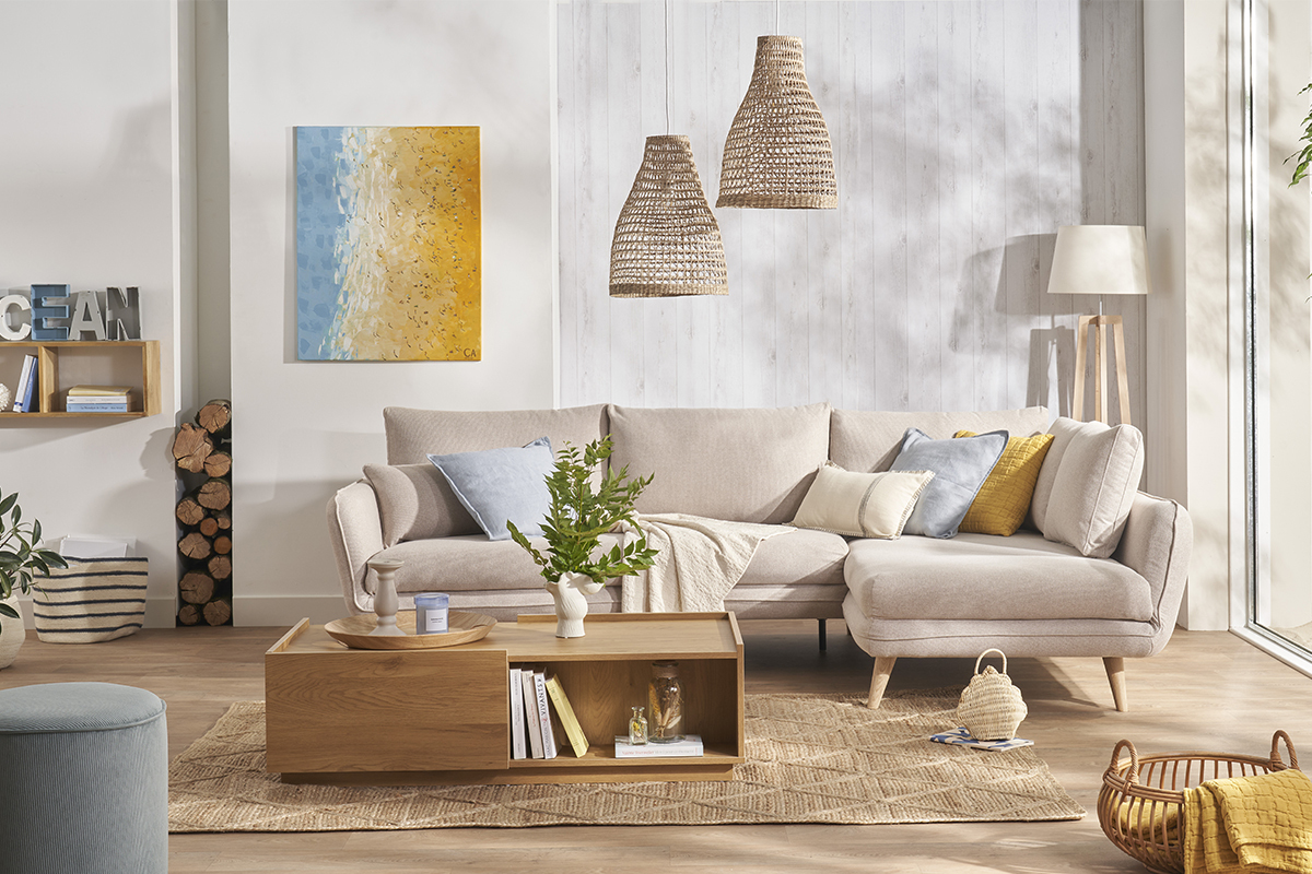 Skandinavisches Ecksofa 5-Sitzer anthrazitgrau meliert CREEP