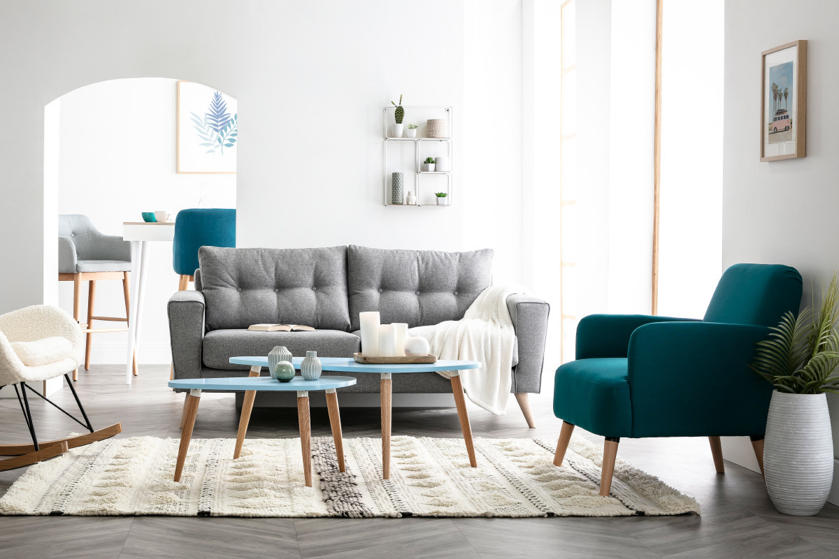 Skandinavisches graues 3-Sitzer-Sofa BEAUBOURG