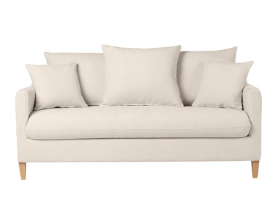 Skandinavisches Schlafsofa aus beigem Stoff mit Samteffekt und hellem Holz 3-Sitzer LOUISE