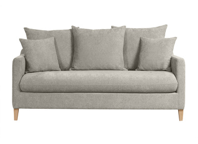 Skandinavisches Schlafsofa aus taupefarbenem Stoff mit Samteffekt und hellem Holz 3-Sitzer LOUISE