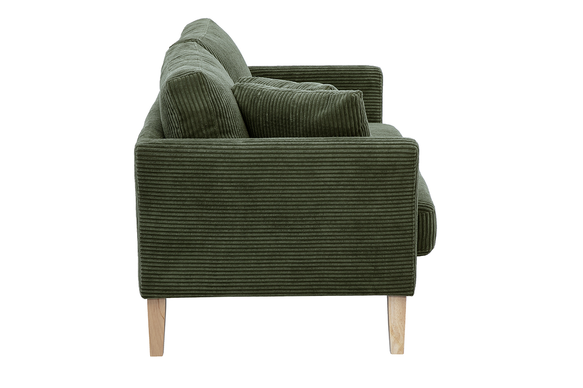 Skandinavisches Schlafsofa fr 2 Personen in samtigem Rippenvelours in Khakigrn und hellem Holz OSLO