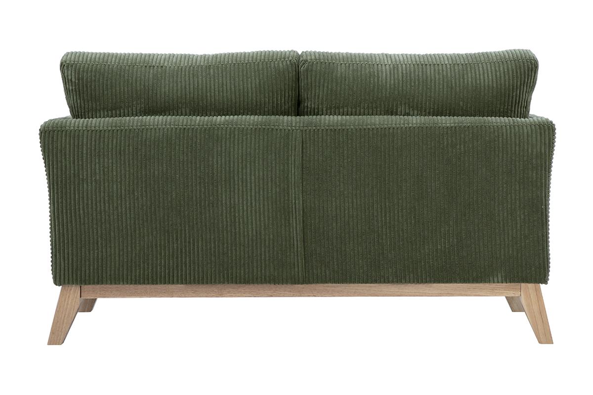 Skandinavisches Schlafsofa fr 2 Personen in samtigem Rippenvelours in Khakigrn und hellem Holz OSLO