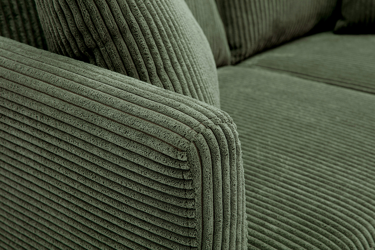 Skandinavisches Schlafsofa fr 2 Personen in samtigem Rippenvelours in Khakigrn und hellem Holz OSLO