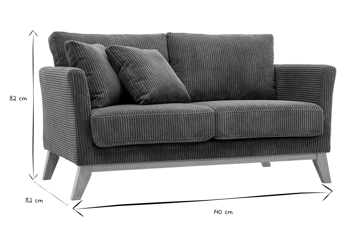 Skandinavisches Schlafsofa fr 2 Personen in samtigem Rippenvelours in Khakigrn und hellem Holz OSLO
