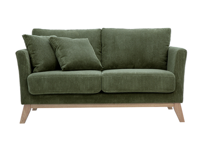 Skandinavisches Schlafsofa für 2 Personen in samtigem Rippenvelours in Khakigrün und hellem Holz OSLO
