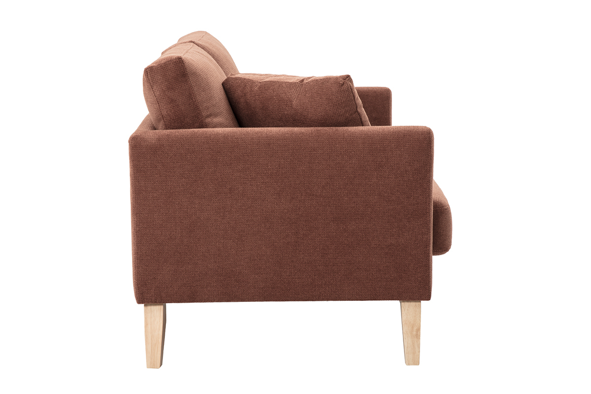 Skandinavisches 2-Sitzer Sofa aus gebranntem Erde Stoff, Seitenansicht.