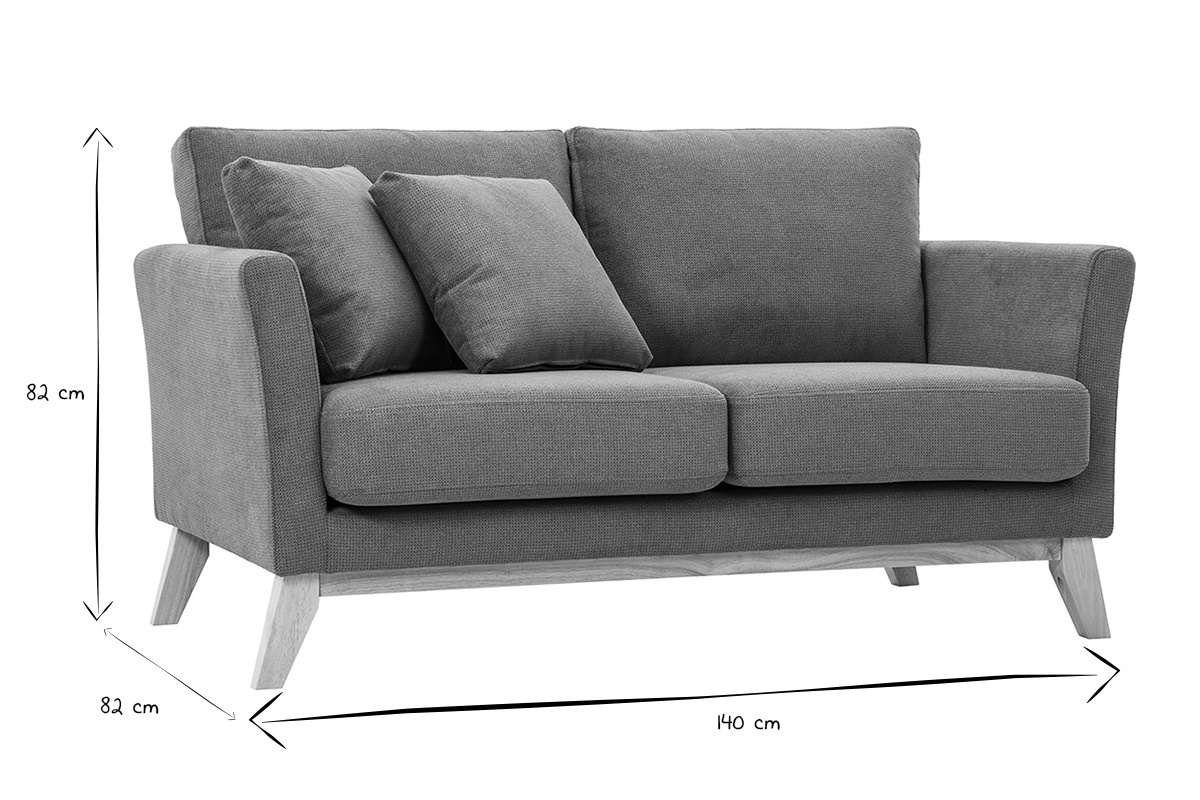 Skandinavisches Sofa f�r 2 Personen in Schwarz und Wei� mit Ma�angaben.