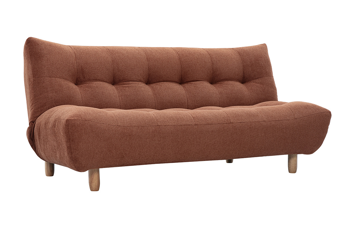 3-Sitzer Schlafsofa, Chenille-Stoff in gebrannter Erde, F��e aus hellem Holz, Ansicht von 3/4.