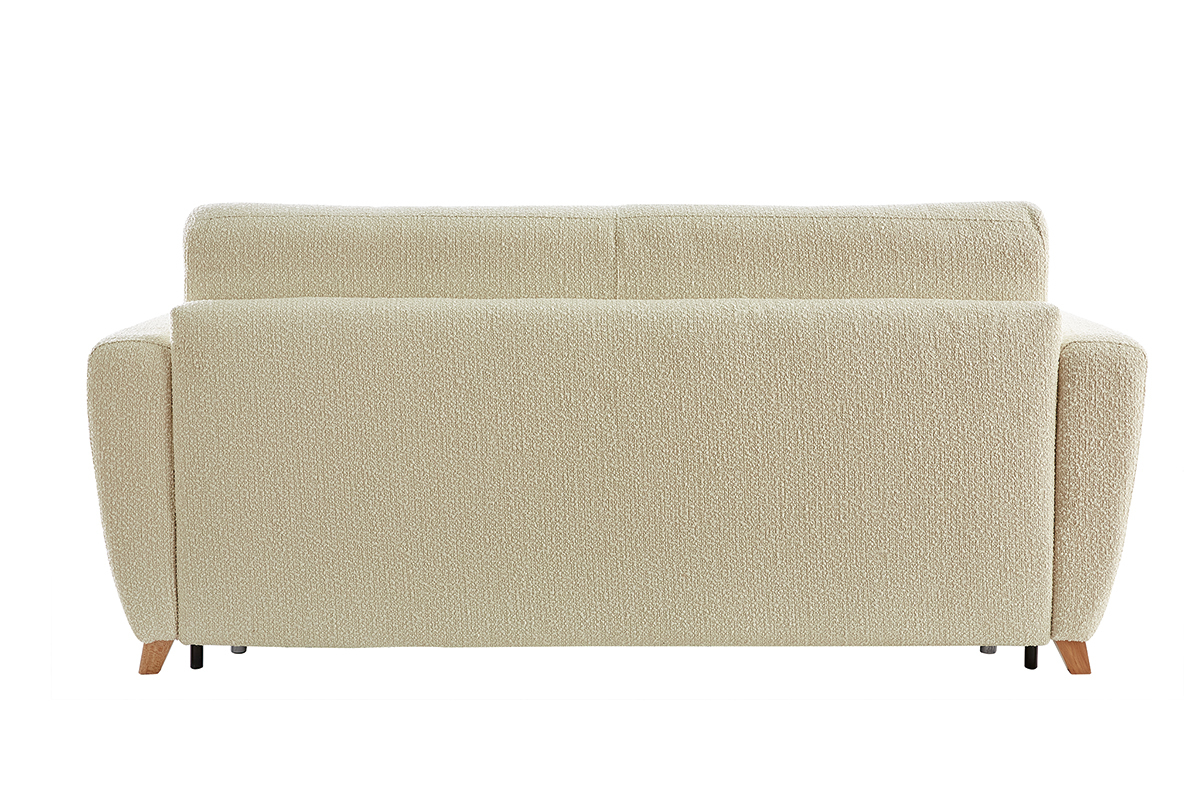 Skandinavisches Schlafsofa mit Boucl-Wolleffekt in Ecru mit Matratze B140 cm D12 cm GRAHAM