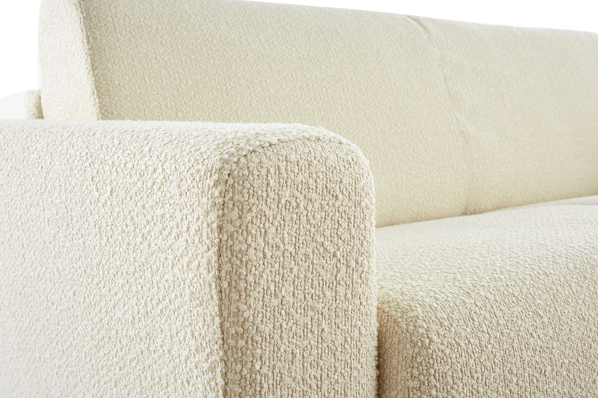 Skandinavisches Schlafsofa mit Boucl-Wolleffekt in Ecru mit Matratze B140 cm D12 cm GRAHAM