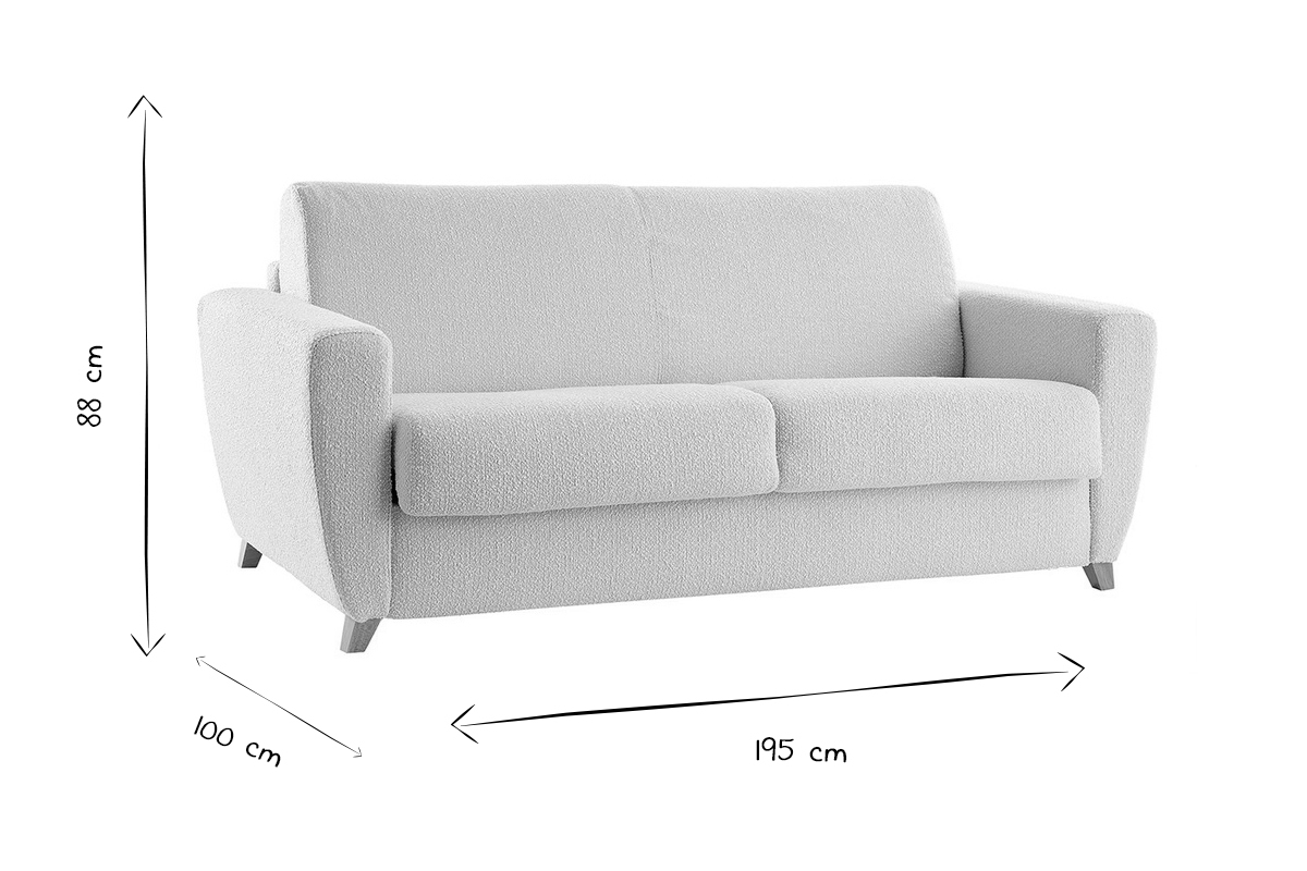 Skandinavisches Schlafsofa mit Boucl-Wolleffekt in Ecru mit Matratze B140 cm D12 cm GRAHAM