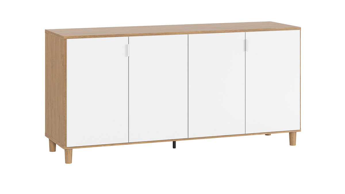 Skandinavisches Sideboard 160 cm wei/holzfarben mit Beinen aus Eiche VESTA