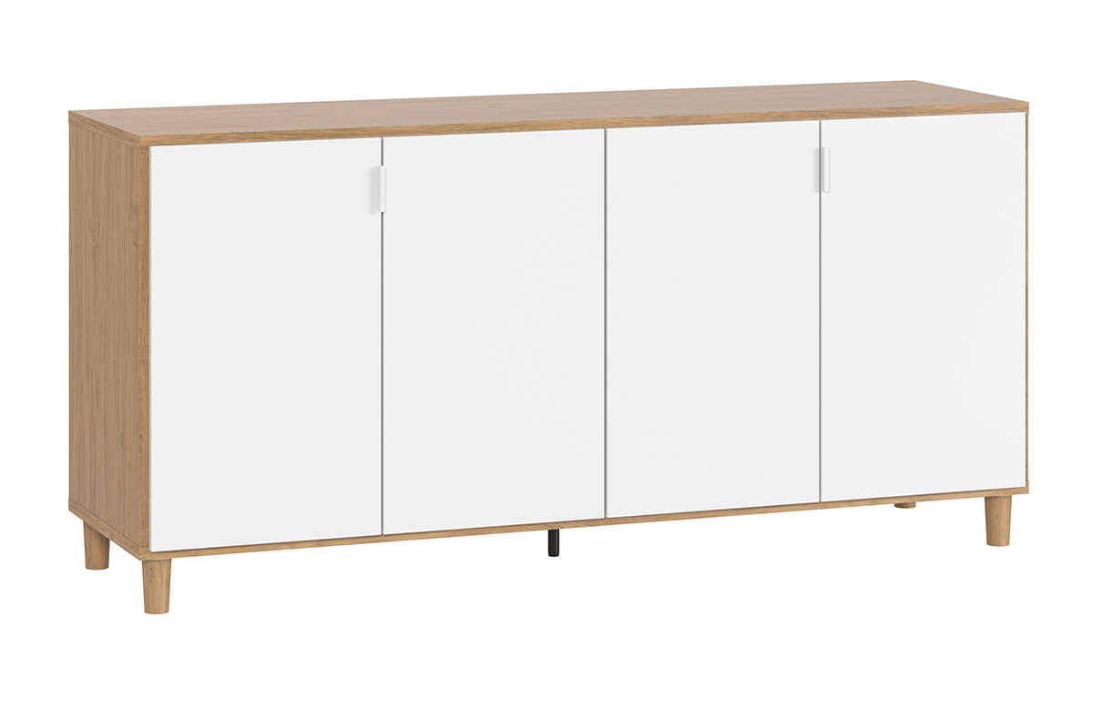 Skandinavisches Sideboard 160 cm wei/holzfarben mit Beinen aus Eiche VESTA