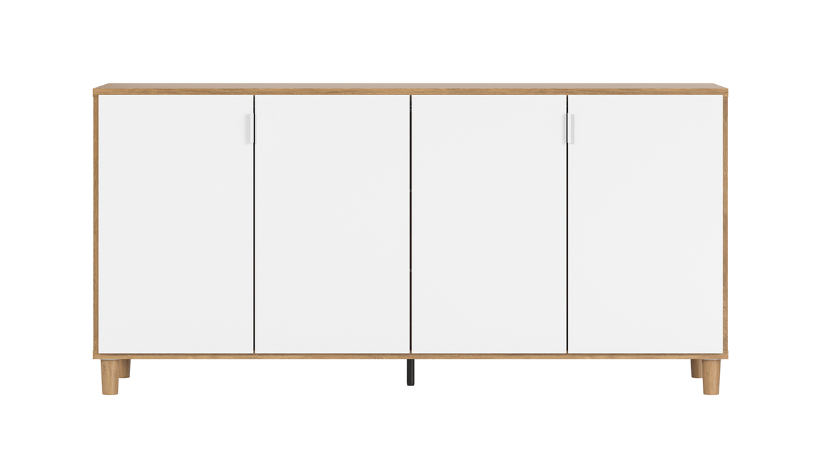 Skandinavisches Sideboard 160 cm wei/holzfarben mit Beinen aus Eiche VESTA