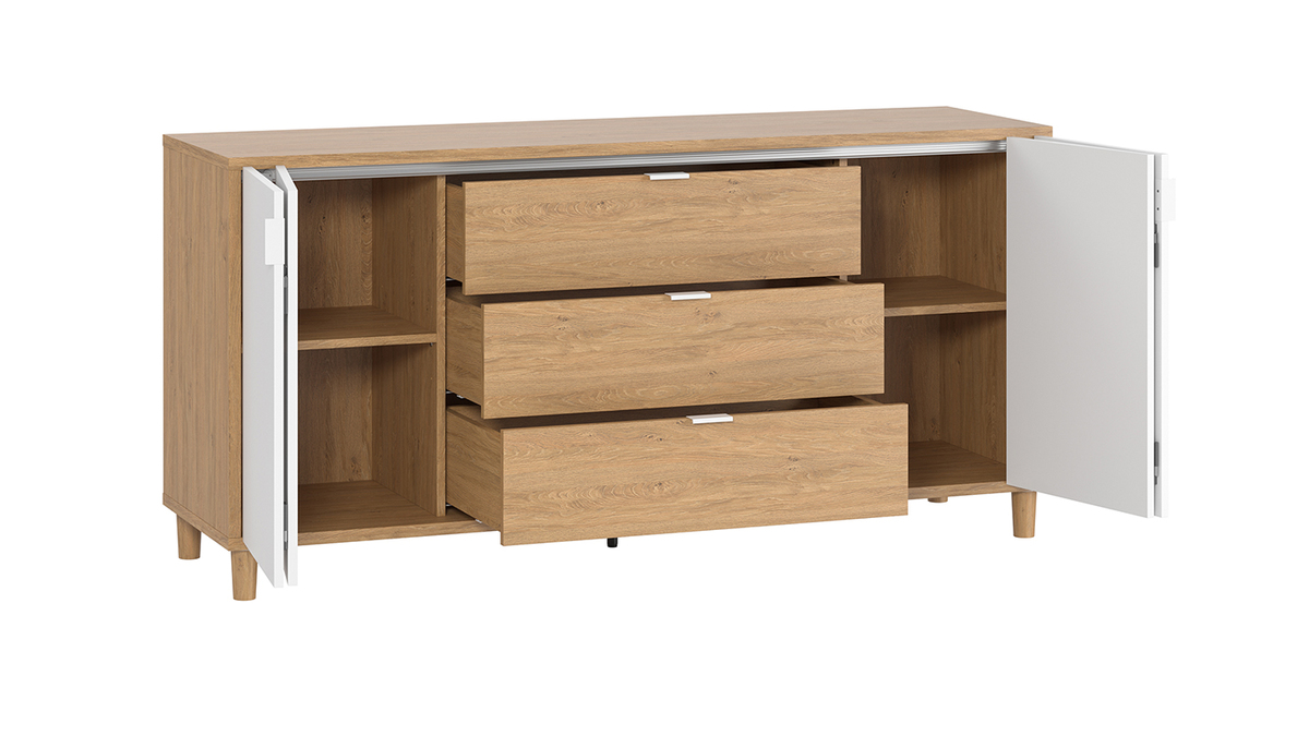 Skandinavisches Sideboard 160 cm wei/holzfarben mit Beinen aus Eiche VESTA