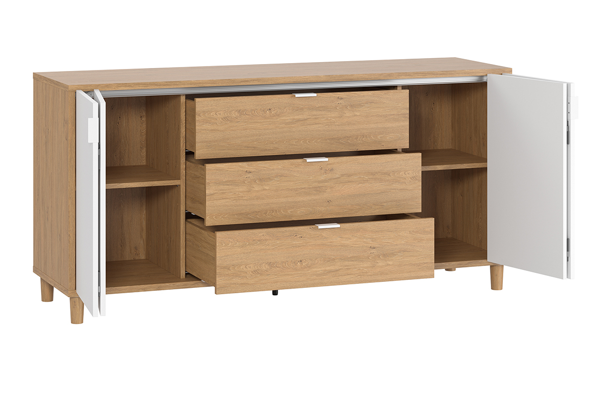 Skandinavisches Sideboard 160 cm wei/holzfarben mit Beinen aus Eiche VESTA