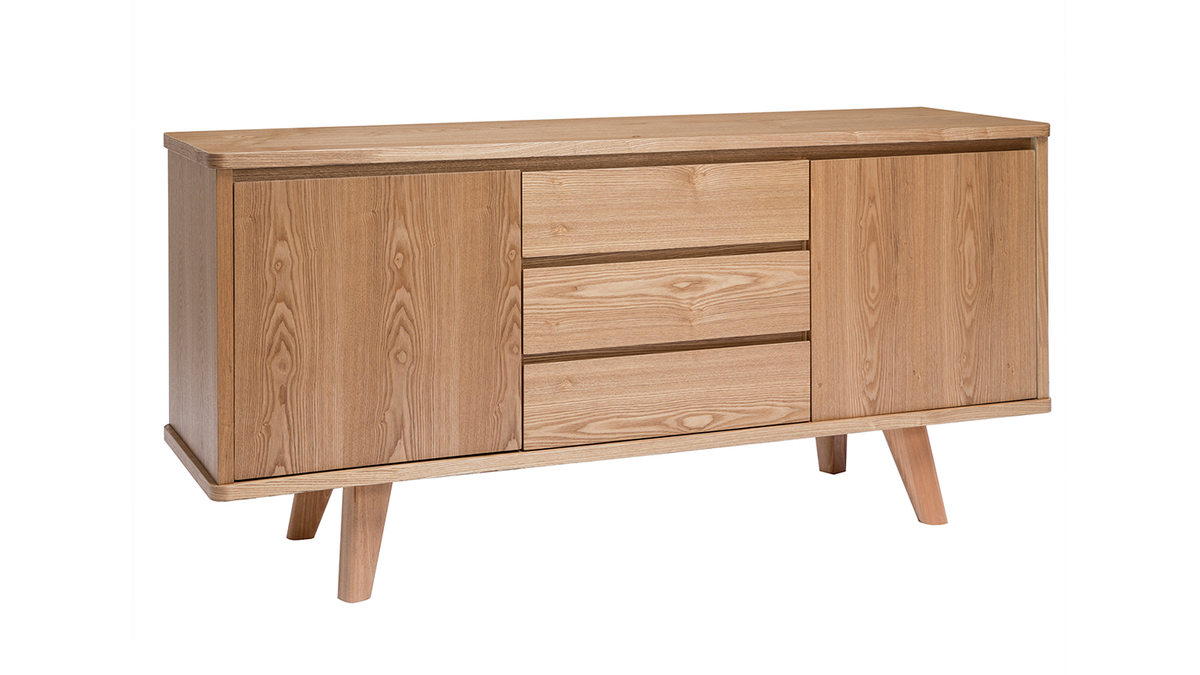 Skandinavisches Sideboard aus Esche mit Tren und Schubladen 160 cm FIFTIES