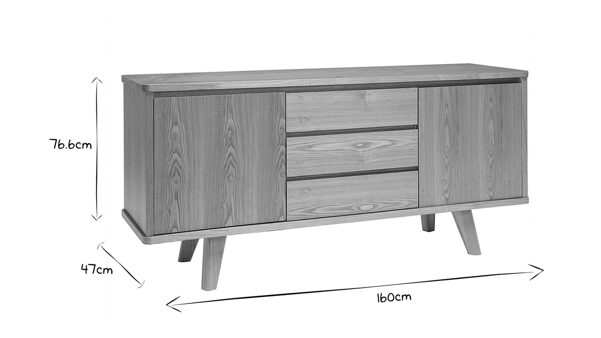 Skandinavisches Sideboard aus Esche mit Tren und Schubladen 160 cm FIFTIES