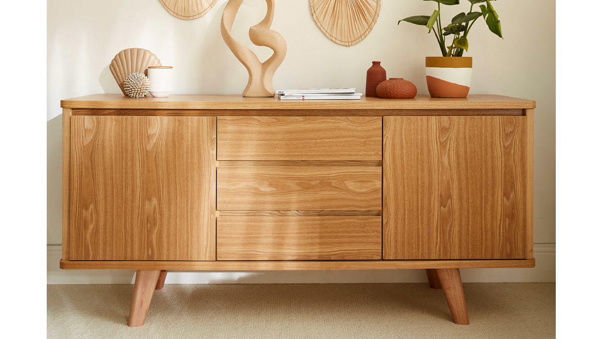 Skandinavisches Sideboard aus Esche mit Tren und Schubladen 160 cm FIFTIES