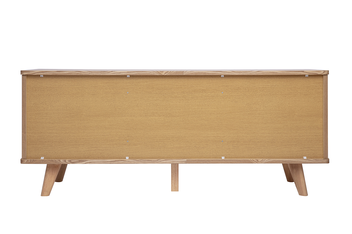 R�ckansicht des skandinavischen Sideboards aus hellem Eschenholz mit massiven, konisch zulaufenden Beinen.