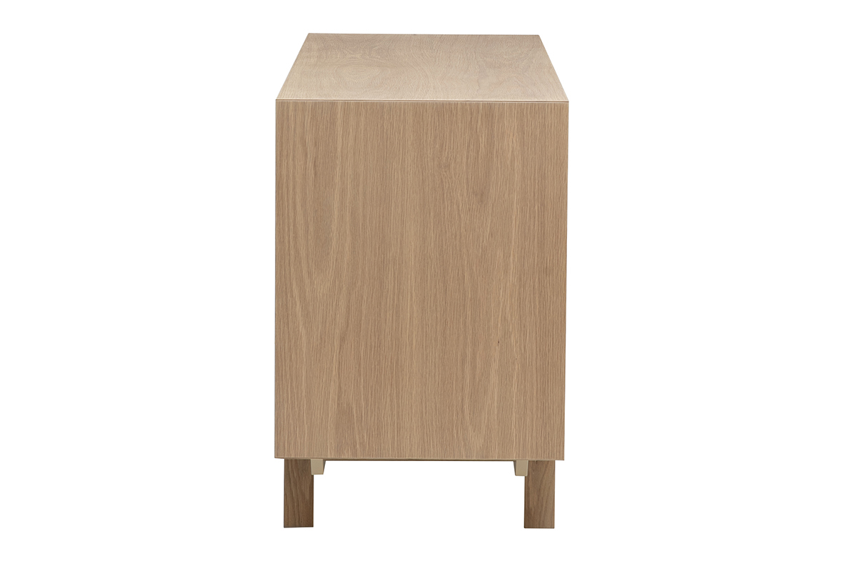Skandinavisches Sideboard aus hellem Holz, Seitenansicht, auf F��en aus Massivholz.