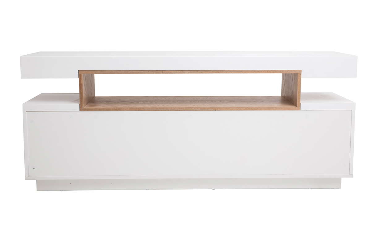 Skandinavisches Sideboard in glnzendem Wei und Holz mit 4 Tren L180 cm LIVO