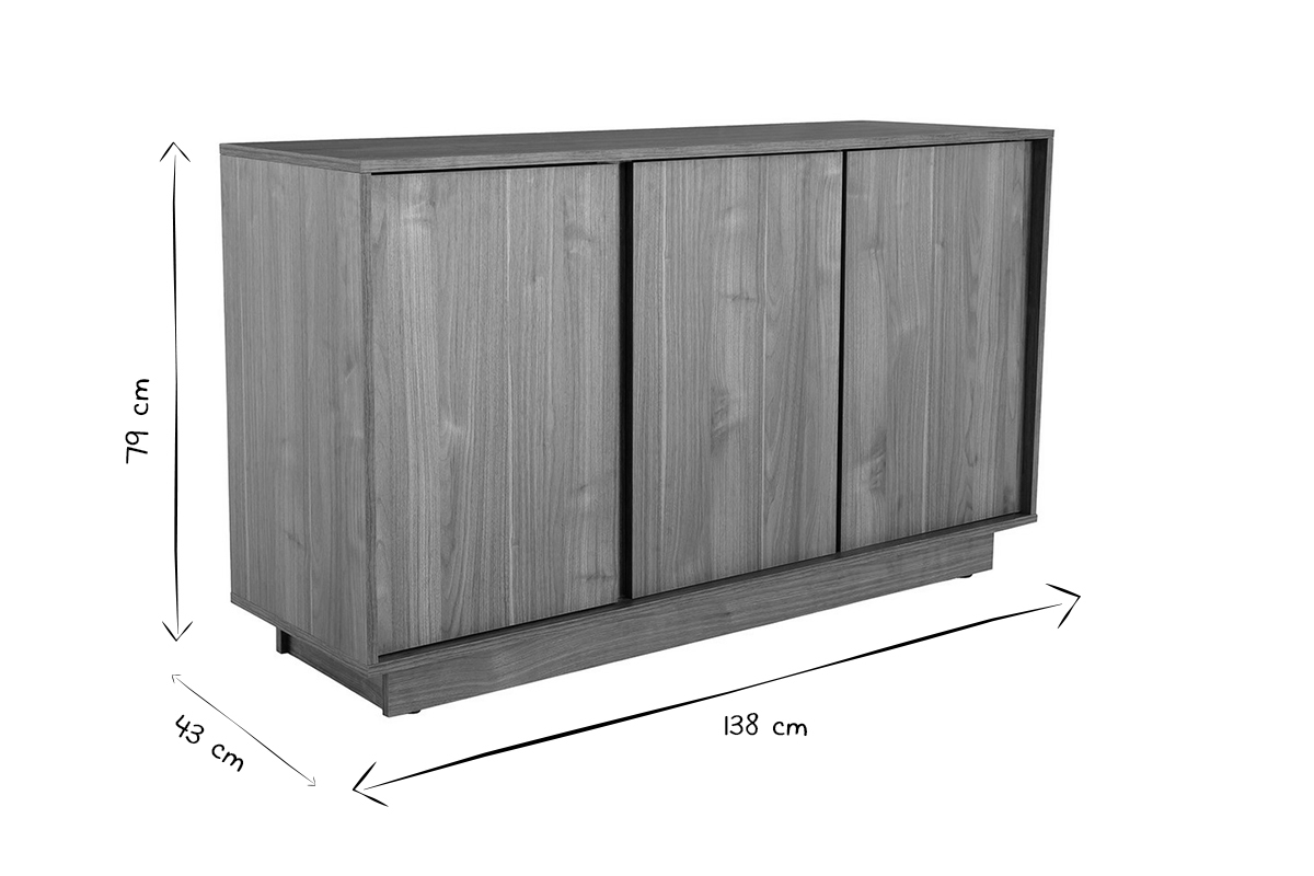 Skandinavisches Sideboard mit 3 Tren in Eichenholzoptik B138 cm COMO
