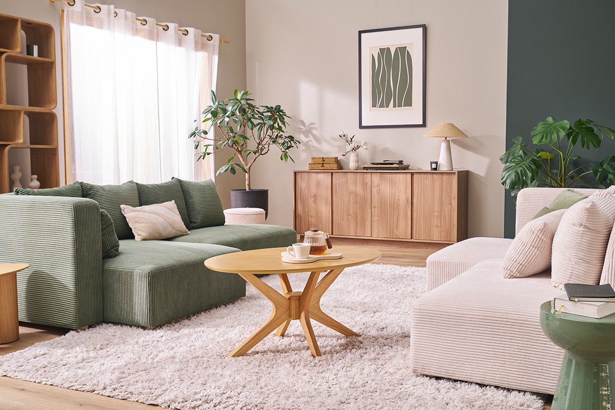 Skandinavisches Sideboard mit 4 T�ren in Eichenholzoptik B180 cm COMO