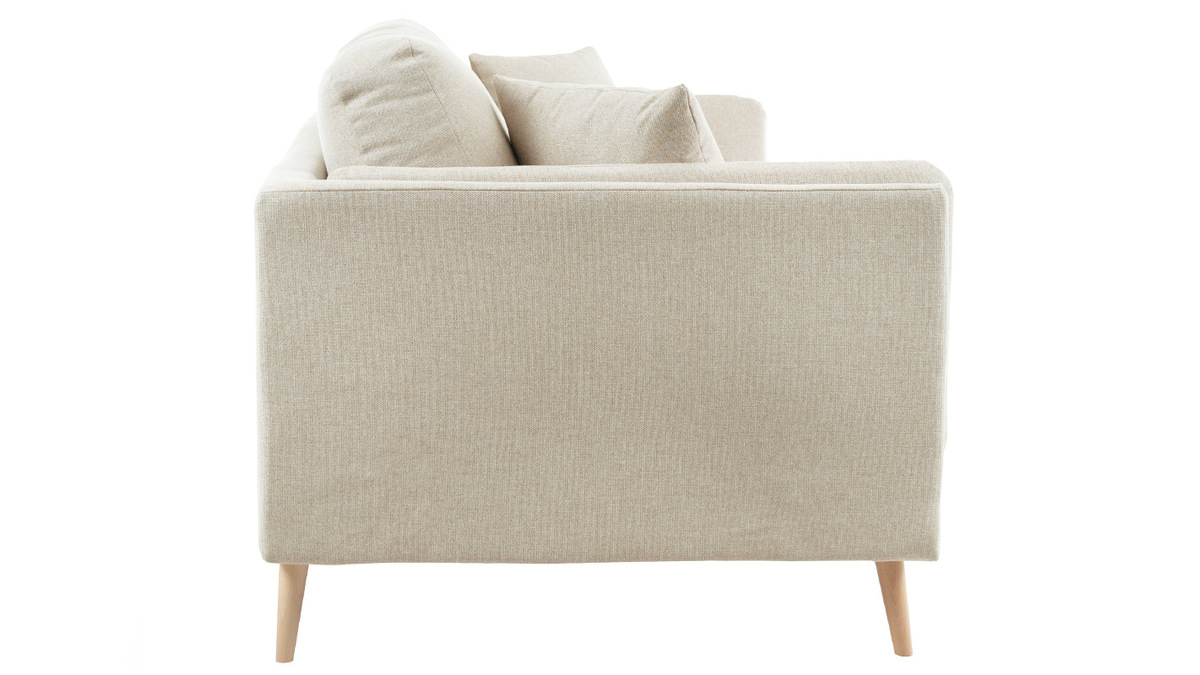 Skandinavisches Sofa 2-Sitzer aus beigem Stoff und helles Holz VOGUE