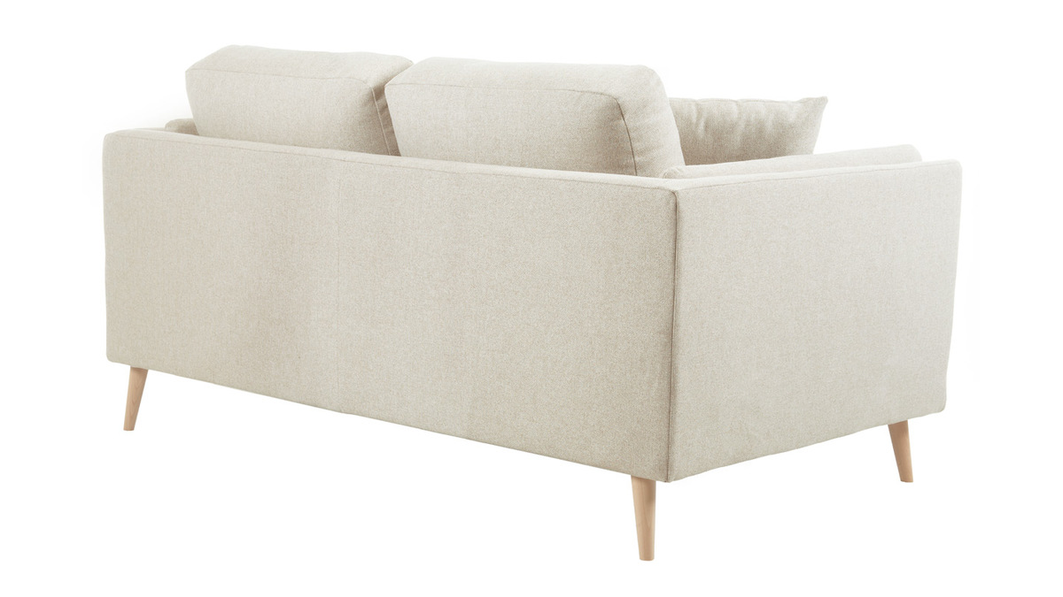 Skandinavisches Sofa 2-Sitzer aus beigem Stoff und helles Holz VOGUE