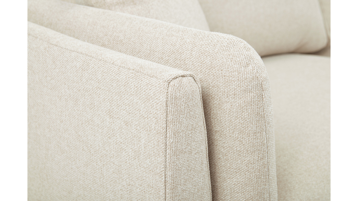Skandinavisches Sofa 2-Sitzer aus beigem Stoff und helles Holz VOGUE