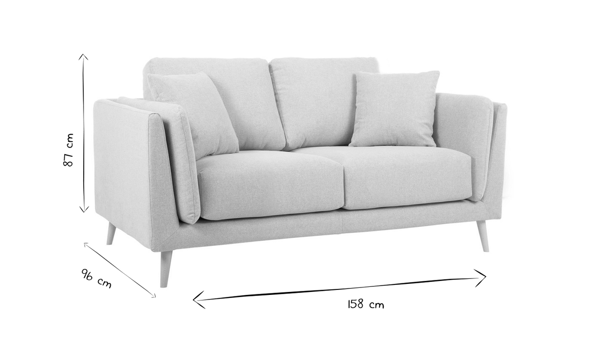 Skandinavisches Sofa 2-Sitzer aus beigem Stoff und helles Holz VOGUE