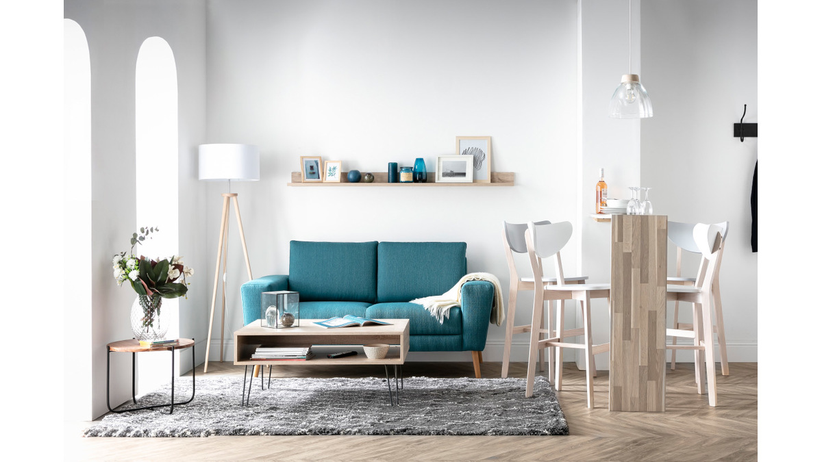 Skandinavisches Sofa 2-Sitzer aus blaugrnem Stoff MOCAZ ?
