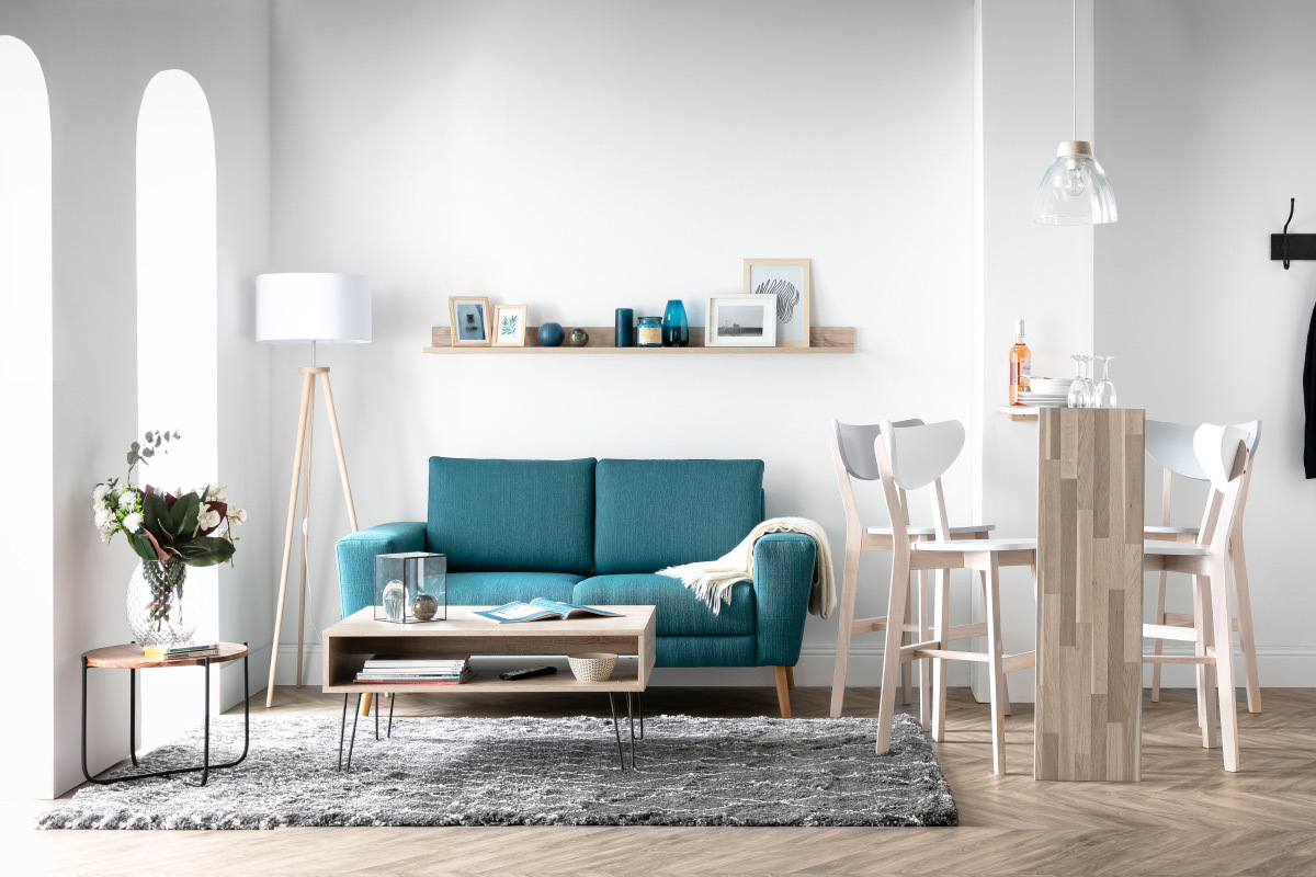 Skandinavisches Sofa 2-Sitzer aus blaugrnem Stoff MOCAZ ?