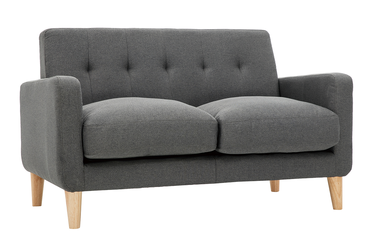 Skandinavisches Sofa 2-Sitzer aus dunkelgrauem Stoff LUNA