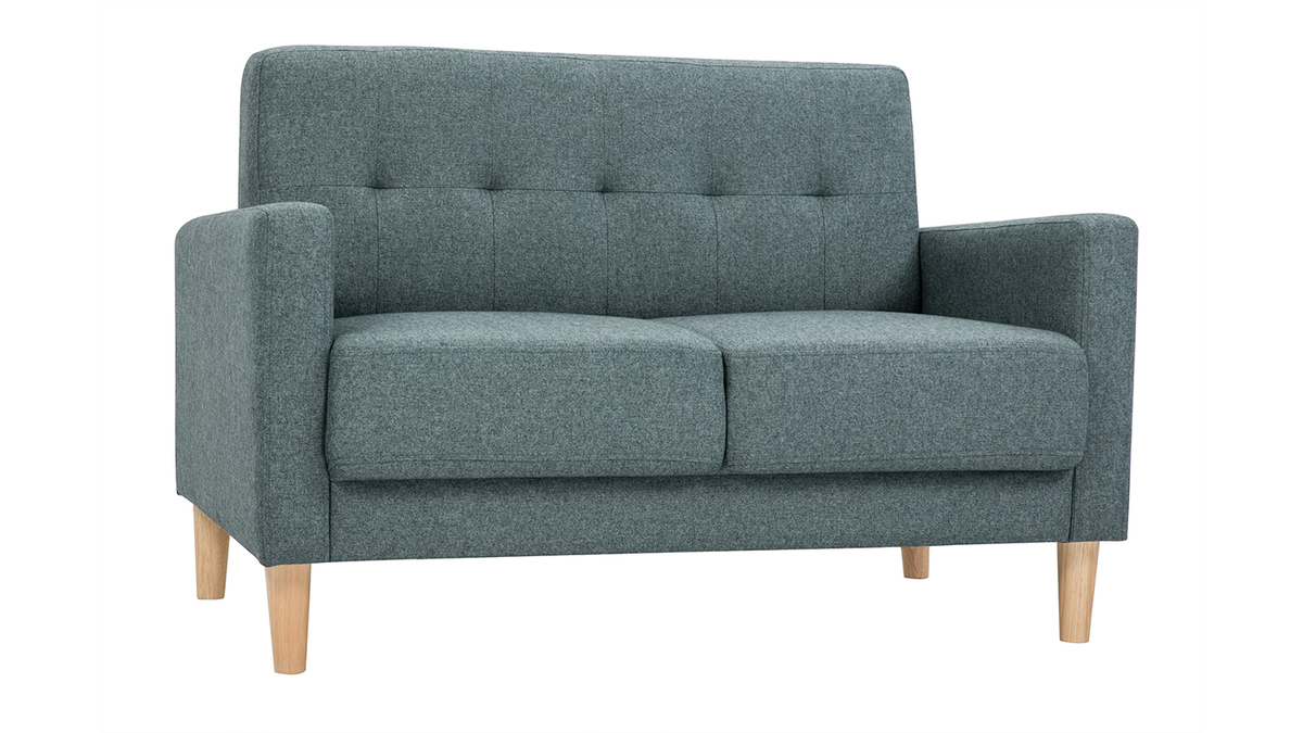 Skandinavisches Sofa 2-Sitzer aus graugrnem Stoff und hellem Holz MOON