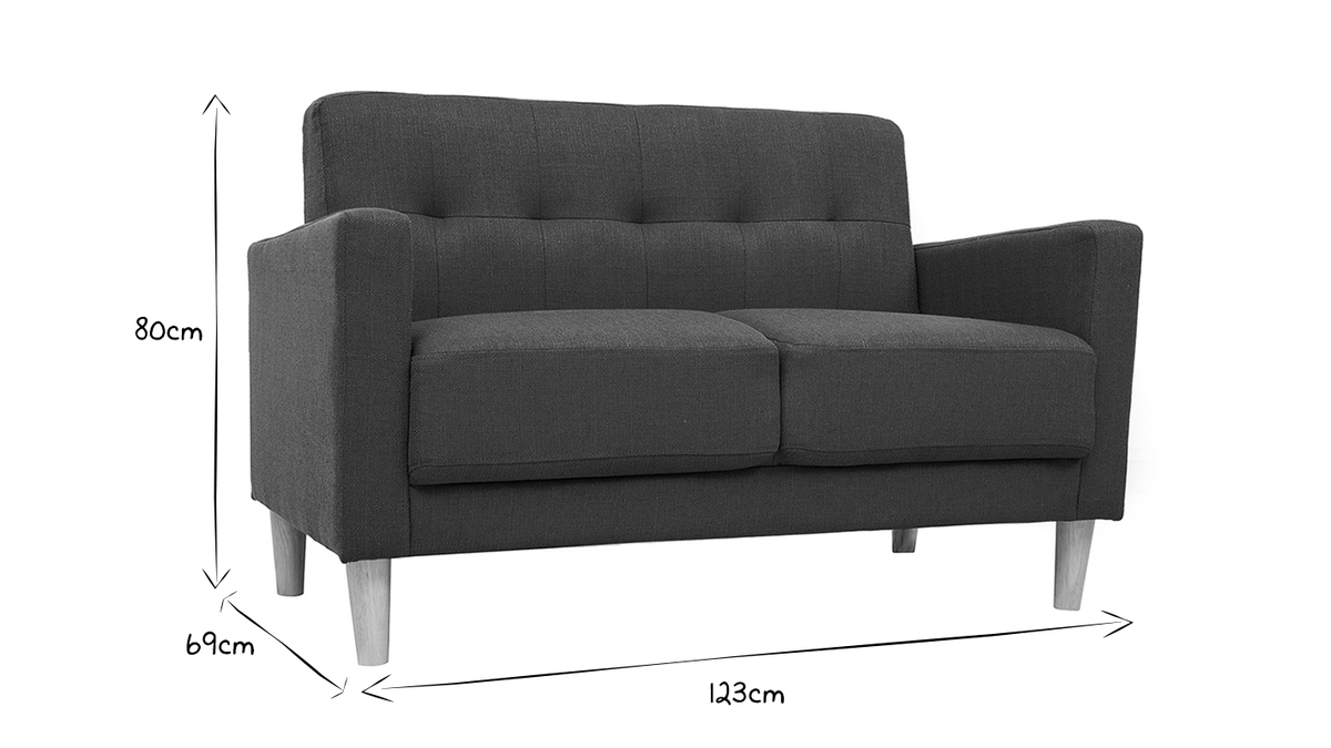 Skandinavisches Sofa 2-Sitzer aus graugrnem Stoff und hellem Holz MOON