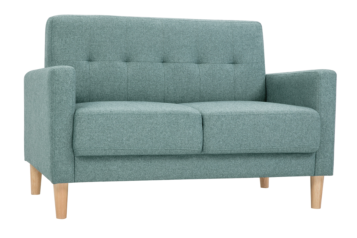 Skandinavisches Sofa 2-Sitzer aus graugrnem Stoff und hellem Holz MOON