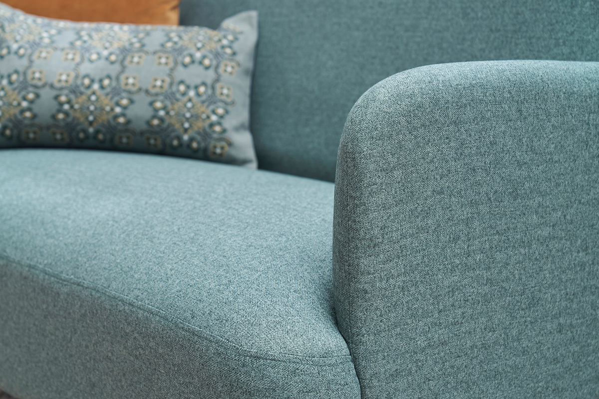 Skandinavisches Sofa 2-Sitzer aus grngrauem Stoff und hellem Holz ISKO