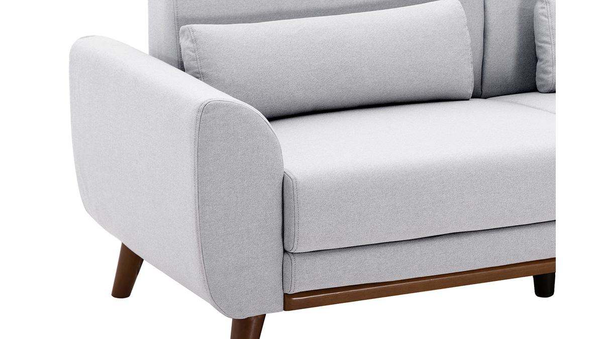 Skandinavisches Sofa 2-Sitzer aus hellgrauem Stoff und dunkles Holz EKTOR
